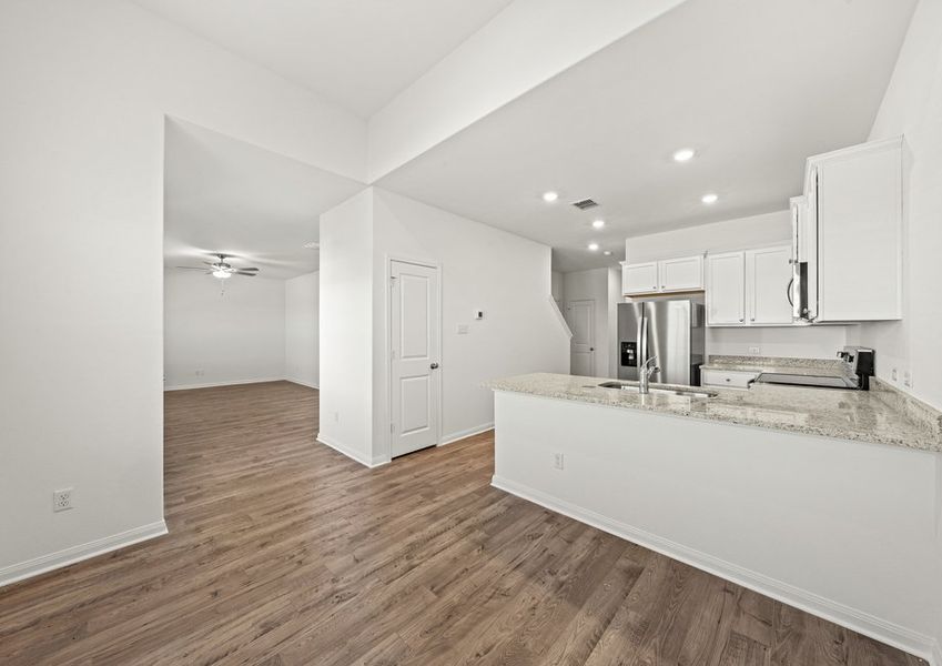 The dining room and adjoining family room