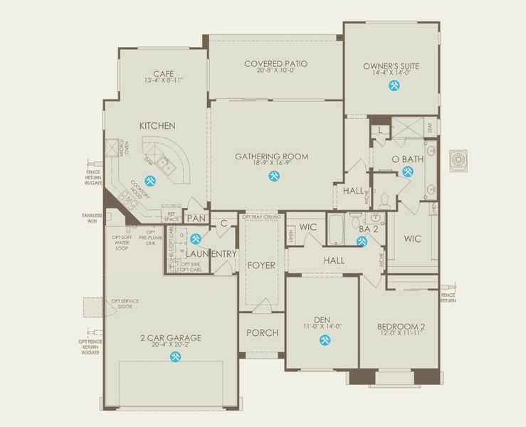 2D floor plan layout of this home in Del Webb at Rocking K, Tucson, AZ (Image 3).