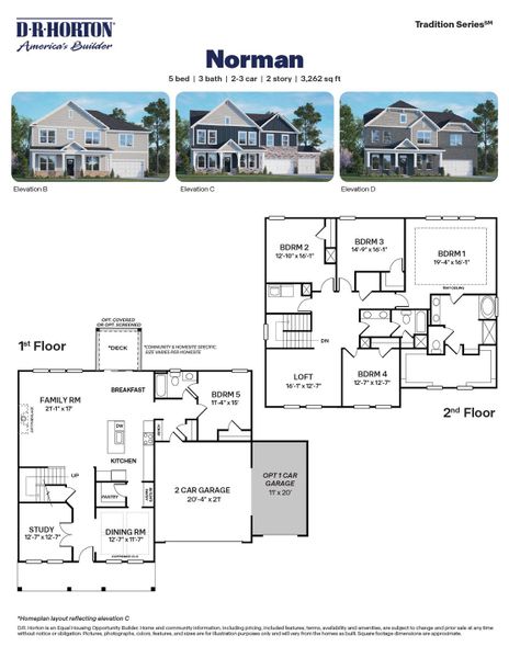 2D floor plan layout for the Norman by D.R. Horton in Kalas Falls, Wake Forest, NC (Image 5).