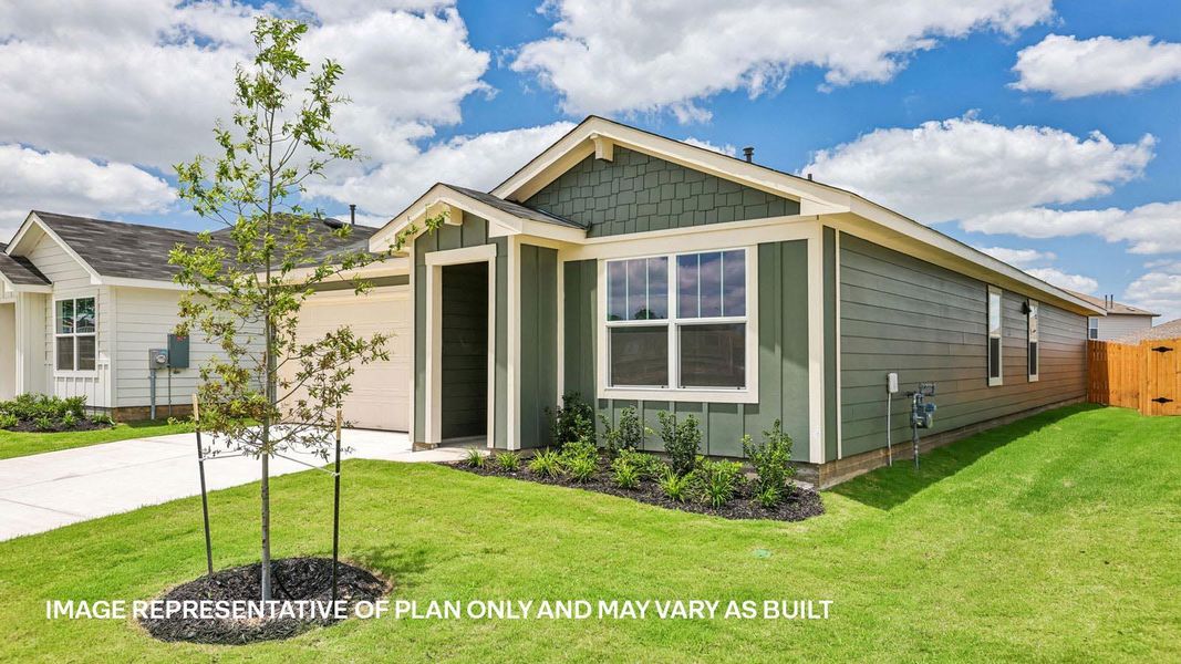 Front exterior of a new home in Valverde, Bastrop, TX, highlighting curb appeal (Image 20). Front exterior of a new home in Valverde, Bastrop, TX, highlighting curb appeal (Image 20).