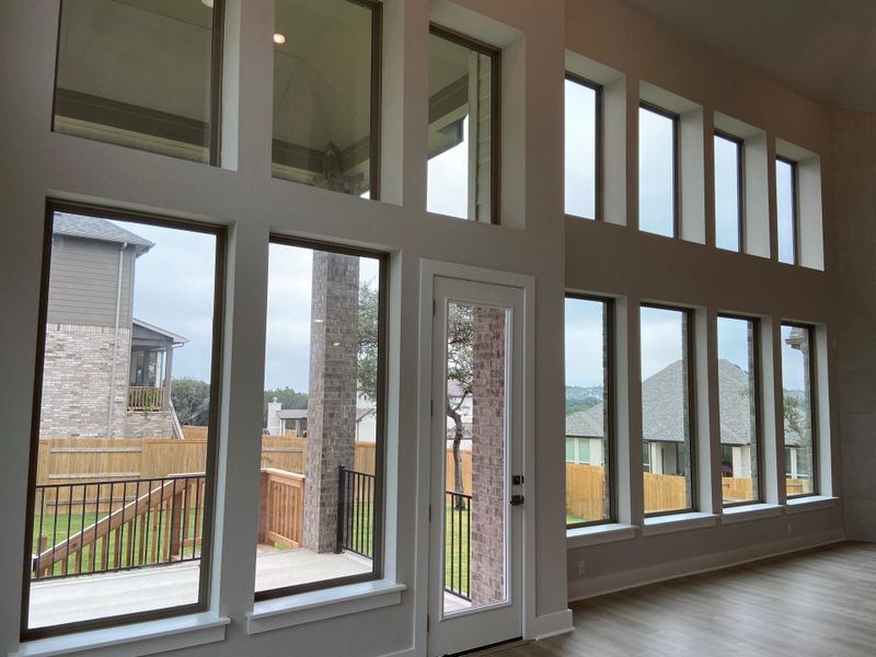 Family Room with floor to ceiling windows