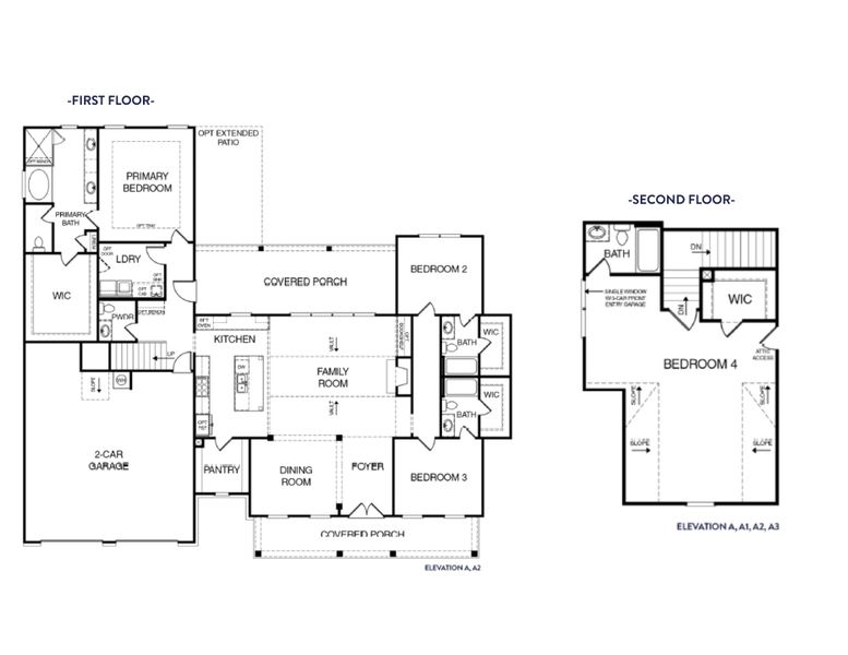 2D floor plan layout for the (GA) The Bentley | Side Entry by Reliant Homes in Grove Park, Covington, GA (Image 3).