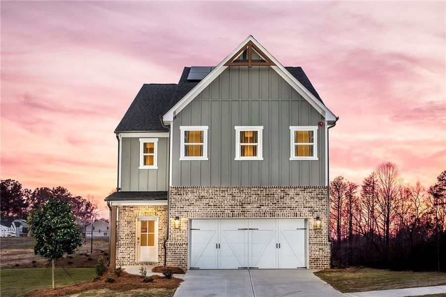 Front exterior of a new home in Poppy at GreenHouse, Marietta, GA, highlighting curb appeal (Image 20). Front exterior of a new home in Poppy at GreenHouse, Marietta, GA, highlighting curb appeal (Image 20).