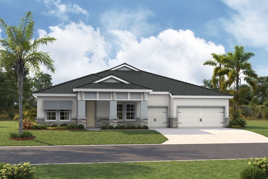 Representative exterior photo of a completed home built from the Key West I by Homes by WestBay in Star Farms at Lakewood Ranch, Lakewood Ranch, FL (Image 5).