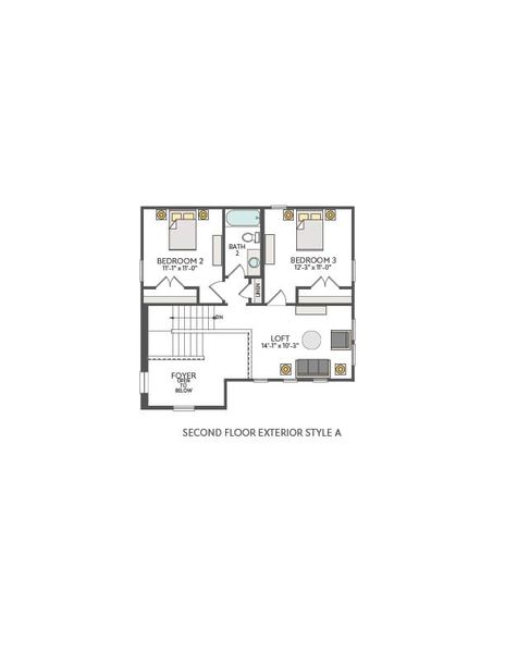 2D floor plan layout for the Veranda by Tri Pointe Homes in Terrace Collection At Turner's Crossing, Buda, TX (Image 6).
