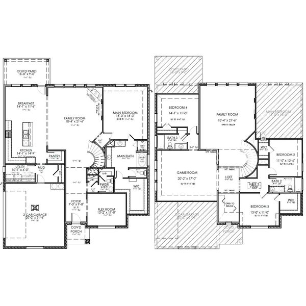 2D floor plan layout for the The Highland by Lillian Custom Homes in Ten Mile Creek, DeSoto, TX (Image 5).