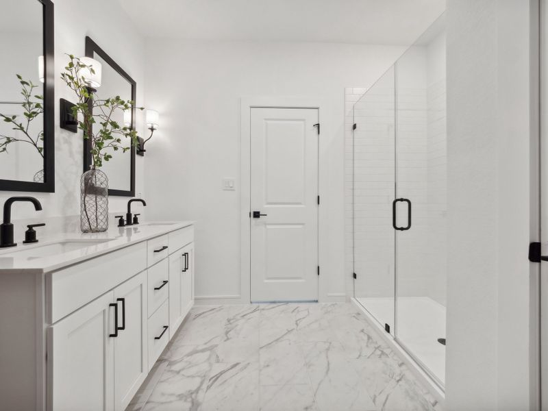 Primary bath with matte black accents Primary bath with matte black accents