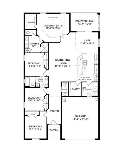 2D floor plan layout for the Shelby by Highland Homes of Florida in Keen's Grove, Lakeland, FL (Image 3). 2D floor plan layout for the Shelby by Highland Homes of Florida in Keen's Grove, Lakeland, FL (Image 3).