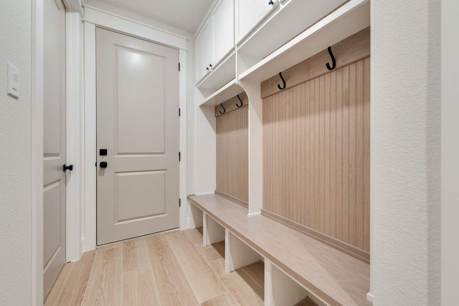 Mudroom featuring light hardwood / wood-style flooring