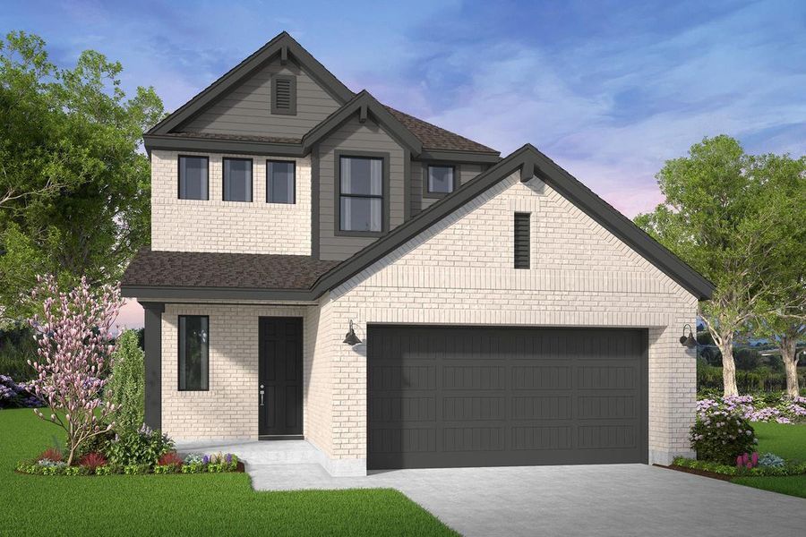 Front exterior of a new home in Elyson, Katy, TX, highlighting curb appeal (Image 1). Front exterior of a new home in Elyson, Katy, TX, highlighting curb appeal (Image 1).