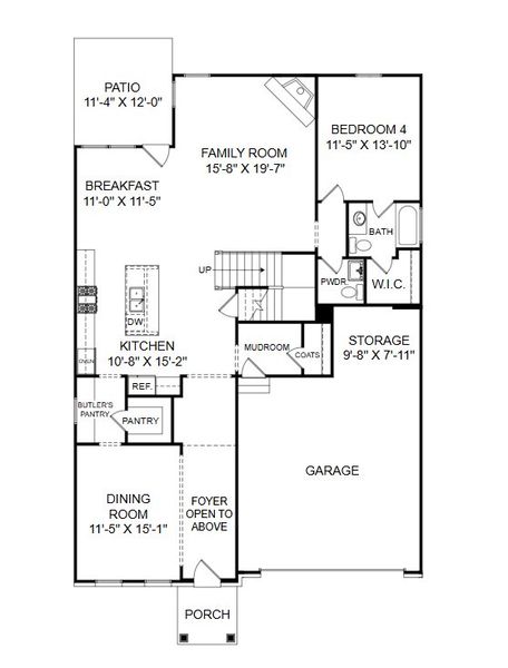 2D floor plan layout for the The Pembrook by Stanley Martin Homes in The Beacon at Old Peachtree Single Family Homes, Lawrenceville, GA (Image 4).