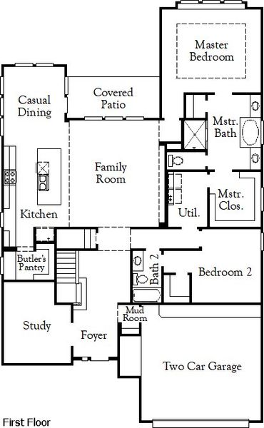 2D floor plan layout of this home in Parkside on the River, Georgetown, TX (Image 3).