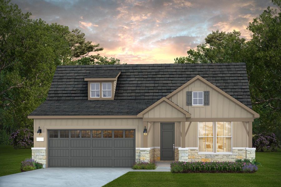 Representative exterior photo of a completed home built from the Mystique by Del Webb in Sun City Texas, Georgetown, TX (Image 2). Representative exterior photo of a completed home built from the Mystique by Del Webb in Sun City Texas, Georgetown, TX (Image 2).