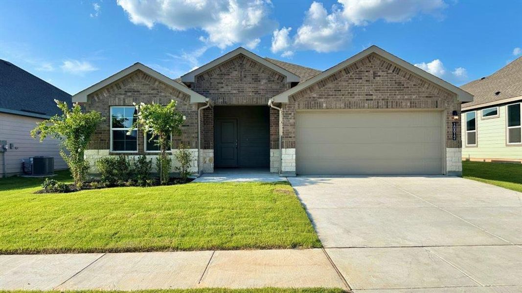 Front Elevation - D.R. Horton's Dove Floorplan Elevation B- All Home and community information, including pricing, included features, terms, availability and amenities, are subject to change at any time without notice or obligation. All Drawings, pictures, photographs, video, square footages, floor plans, elevations, features, colors and sizes are approximate for illustration purposes only and will vary from the homes as built.