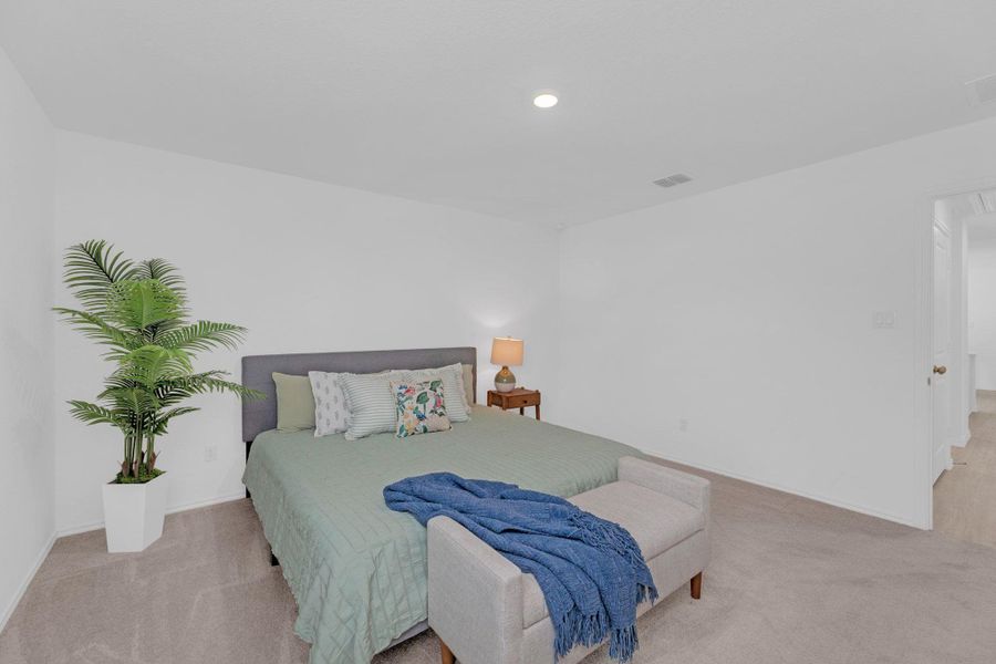 Primary bedroom with lots of space and great natural lighting.