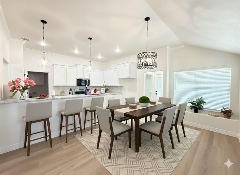 Virtually staged dining area picture of another Tippit home with the same floor pan. Virtually staged dining area picture of another Tippit home with the same floor pan.