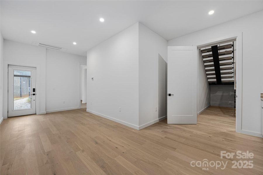 Lower-level guest apartment living area.