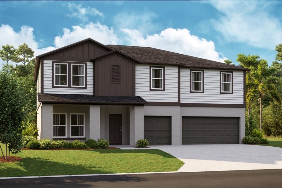 Representative exterior photo of a completed home built from the Violeta by Casa Fresca Homes in Pasadena Landing, Wesley Chapel, FL (Image 6). Representative exterior photo of a completed home built from the Violeta by Casa Fresca Homes in Pasadena Landing, Wesley Chapel, FL (Image 6).