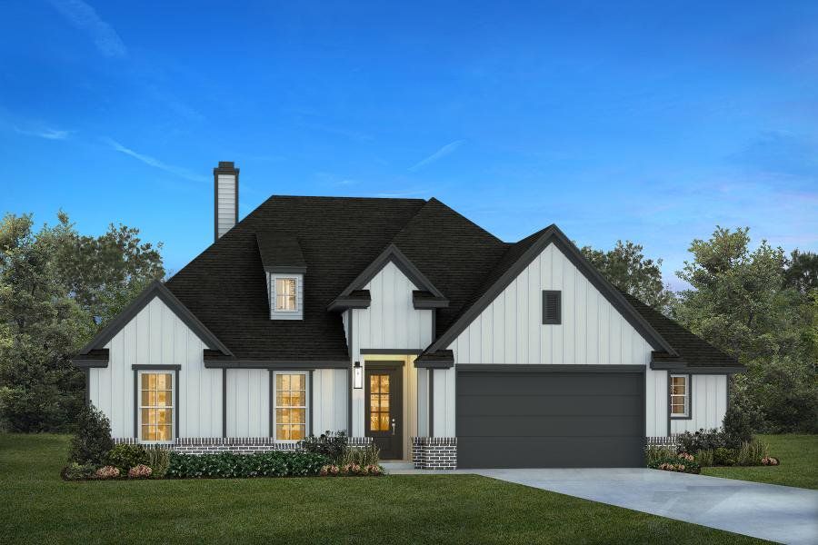 Representative exterior photo of a completed home built from the The Addison by Kenmark Homes in Coyote Crossing, Godley, TX (Image 12). Representative exterior photo of a completed home built from the The Addison by Kenmark Homes in Coyote Crossing, Godley, TX (Image 12).