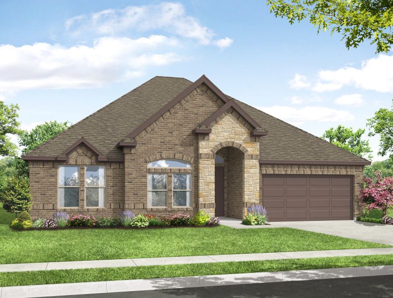 Representative exterior photo of a completed home built from the Donnington by Impression Homes in Timberbrook, Justin, TX (Image 9). Representative exterior photo of a completed home built from the Donnington by Impression Homes in Timberbrook, Justin, TX (Image 9).
