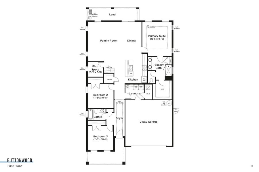 2D floor plan layout for the Buttonwood by DRB Homes in Trailside, Mount Dora, FL (Image 3).