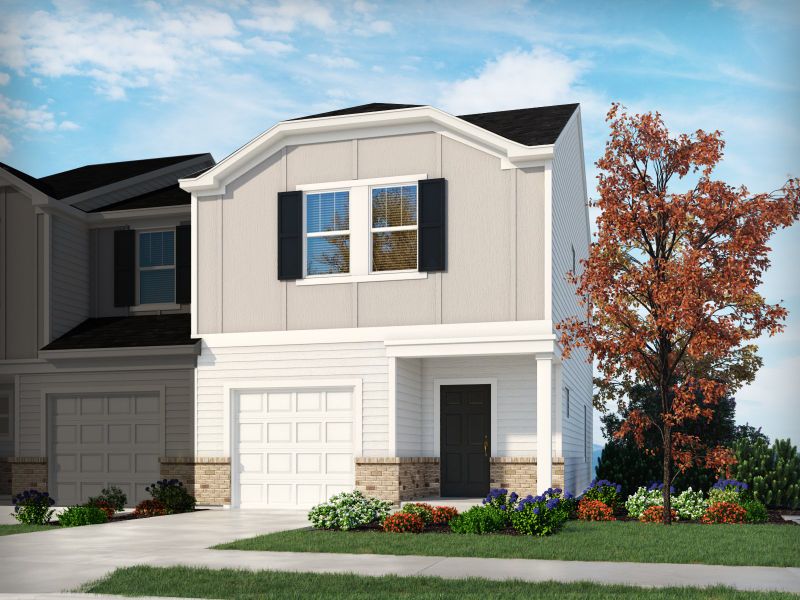 Representative exterior photo of a completed home built from the Amber by Meritage Homes in Wexford Park Townes, Fountain Inn, SC (Image 1). Representative exterior photo of a completed home built from the Amber by Meritage Homes in Wexford Park Townes, Fountain Inn, SC (Image 1).