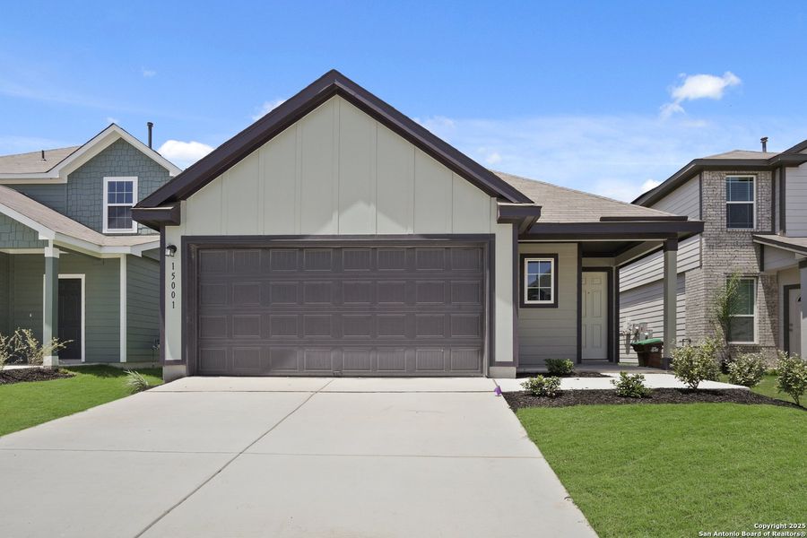 Front exterior of a new home in Timber Creek, San Antonio, TX, highlighting curb appeal (Image 16).