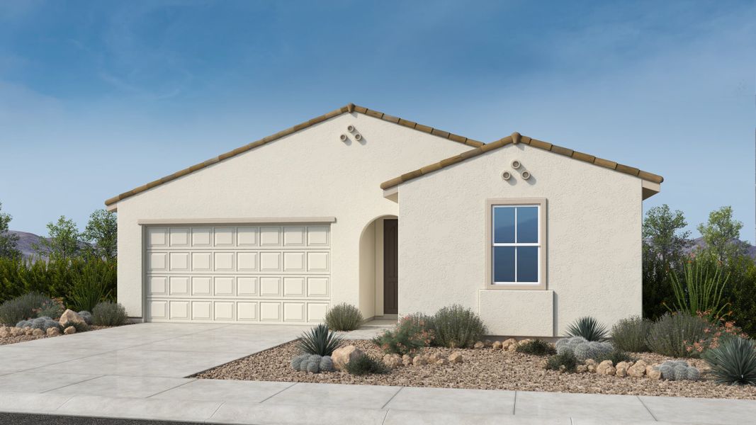 Front exterior of a new home in Artisan at Asante, Surprise, AZ, highlighting curb appeal (Image 1). Front exterior of a new home in Artisan at Asante, Surprise, AZ, highlighting curb appeal (Image 1).