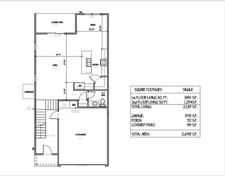 First Level with entry, living room, kitchen, half bath, two car garage and back patio