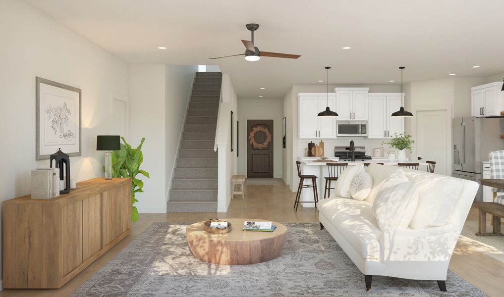 Open airy great room adjacent to dining area