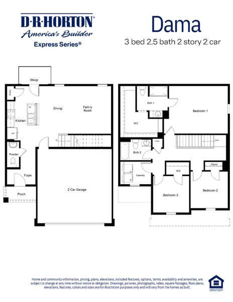 2D floor plan layout for the The Dama by D.R. Horton in Overlook West, Wolfforth, TX (Image 4).