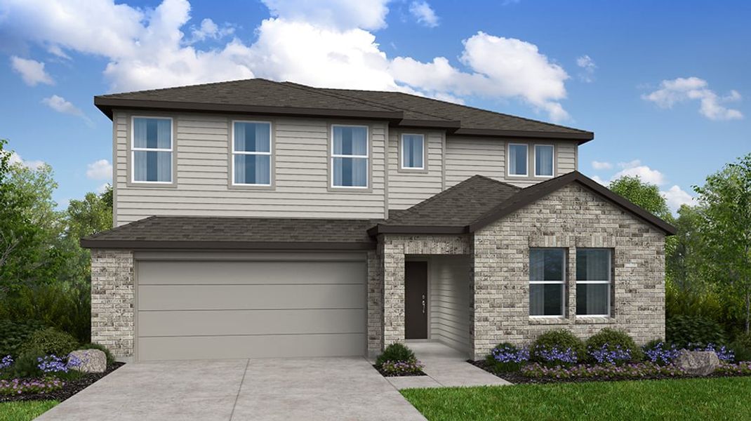 Representative exterior photo of a completed home built from the Warbler by Taylor Morrison in Emory Crossing 50s, Hutto, TX (Image 1).