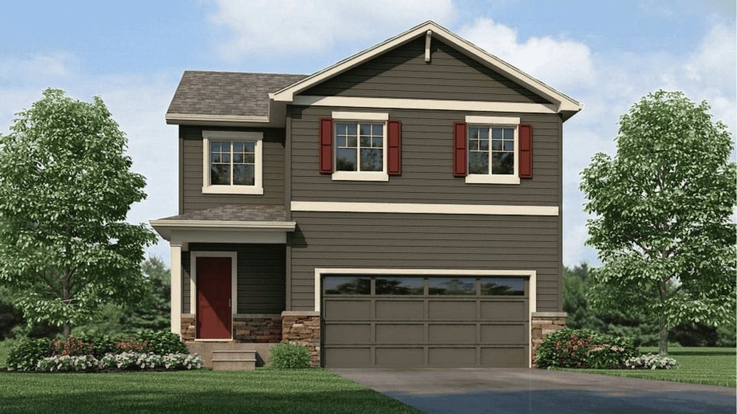 Front exterior of a new home in Granary, Johnstown, CO, highlighting curb appeal (Image 2). Front exterior of a new home in Granary, Johnstown, CO, highlighting curb appeal (Image 2).