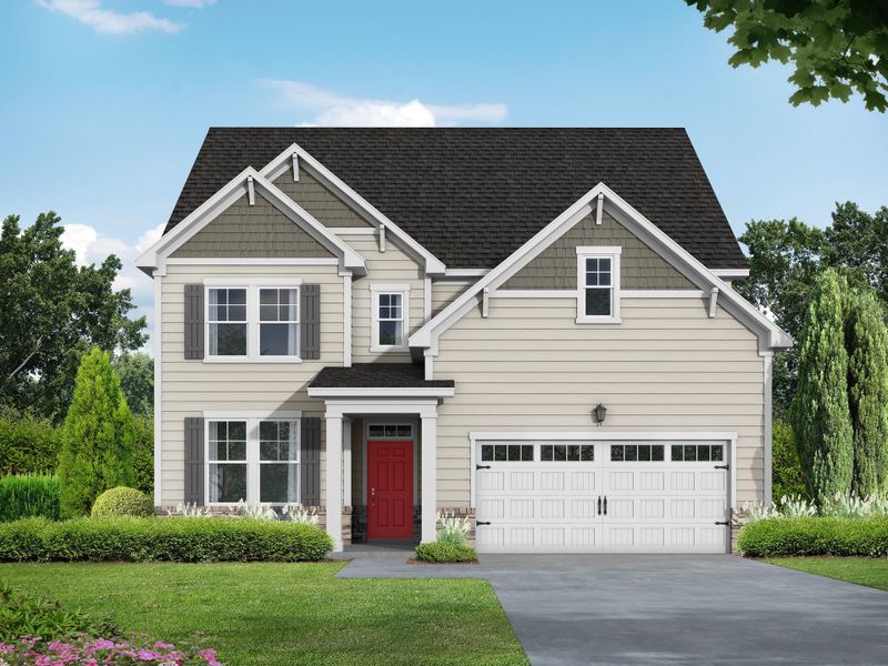 Representative exterior photo of a completed home built from the The Hickory II A by Davidson Homes LLC in Springvale South, Fuquay Varina, NC (Image 2). Representative exterior photo of a completed home built from the The Hickory II A by Davidson Homes LLC in Springvale South, Fuquay Varina, NC (Image 2).