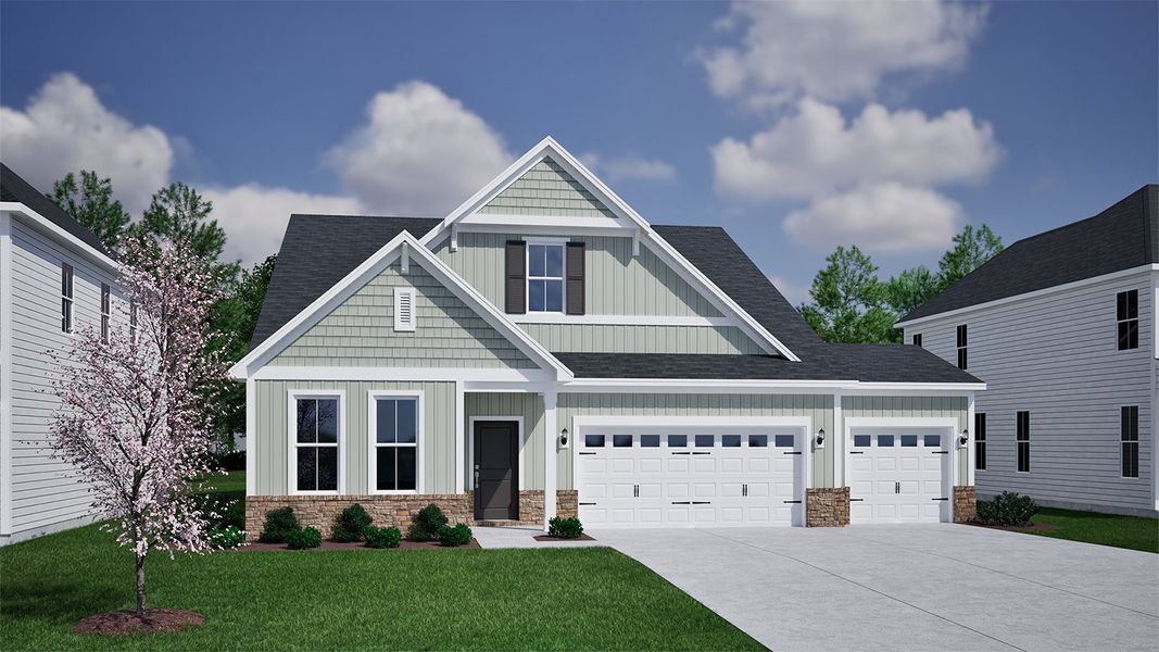 Representative exterior photo of a completed home built from the Hunter - Vanguard Collection by Mungo Homes in Ovation at Sweetbrier, Durham, NC (Image 13).