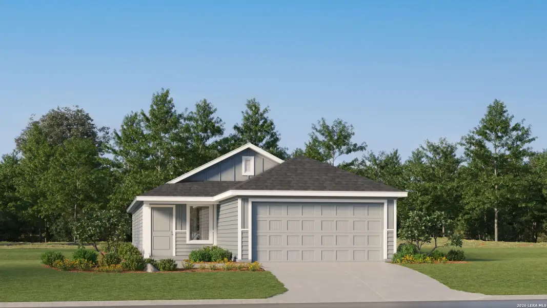 Front exterior of a new home in Hidden Oasis, San Antonio, TX, highlighting curb appeal (Image 21).