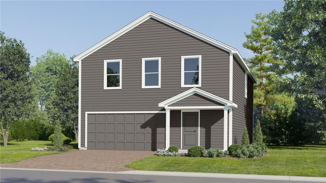Front exterior of a new home in Waterstone, Groveland, FL, highlighting curb appeal (Image 1). Front exterior of a new home in Waterstone, Groveland, FL, highlighting curb appeal (Image 1).