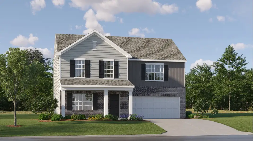 Front exterior of a new home in Creekside Cottages, Bessemer City, NC, highlighting curb appeal (Image 1). Front exterior of a new home in Creekside Cottages, Bessemer City, NC, highlighting curb appeal (Image 1).