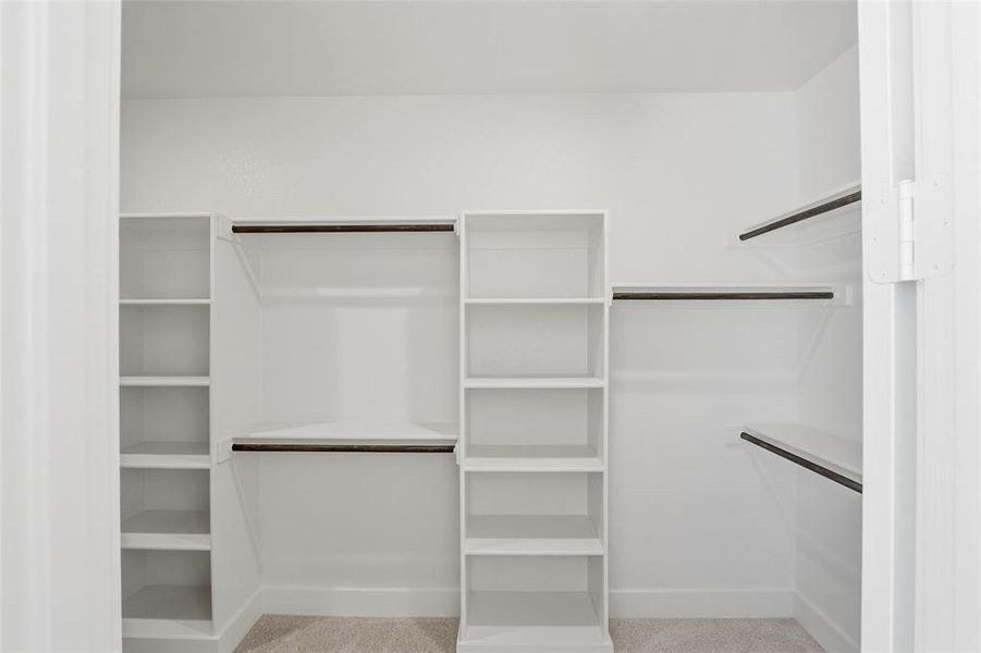 Spacious closet with light colored carpet