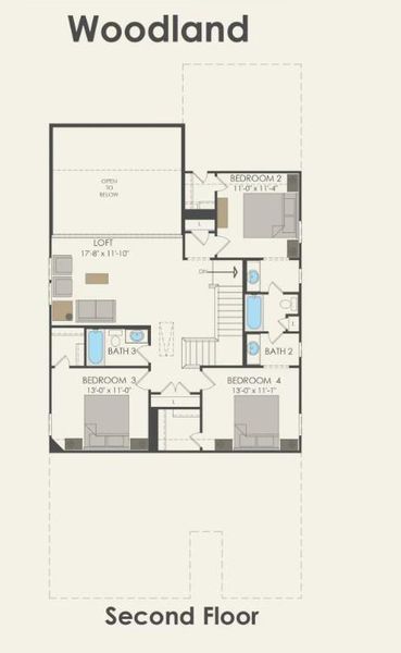 Pulte Homes, Woodland/G floor plan second level