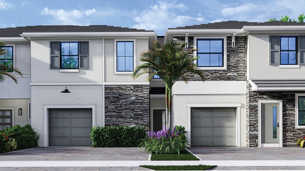 Front exterior of a new home in Vintage Oaks, Palm Beach Gardens, FL, highlighting curb appeal (Image 2). Front exterior of a new home in Vintage Oaks, Palm Beach Gardens, FL, highlighting curb appeal (Image 2).