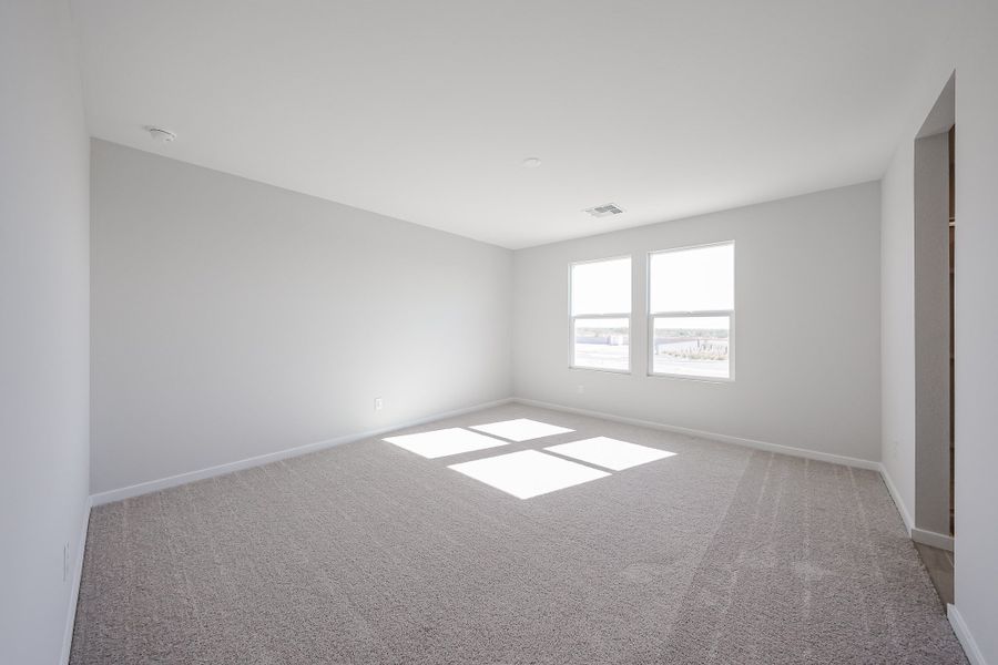 A room with a carpet and windows. A room with a carpet and windows.
