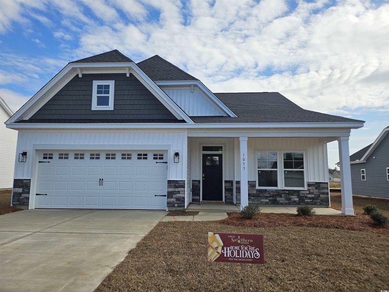 Front exterior of a new home in Avery Woods, Longs, SC, highlighting curb appeal (Image 1).
