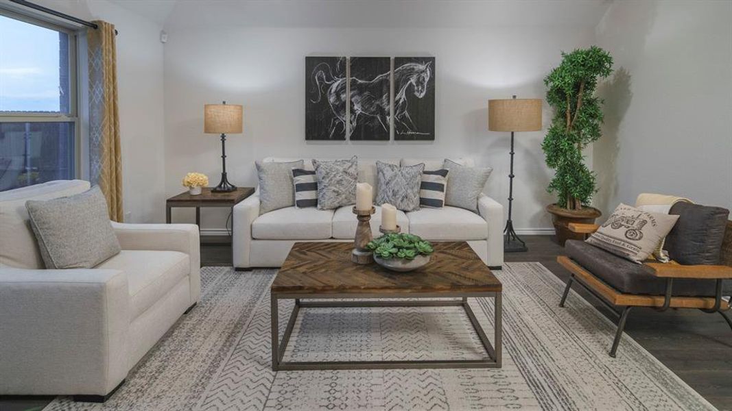 Living area with wood finished floors