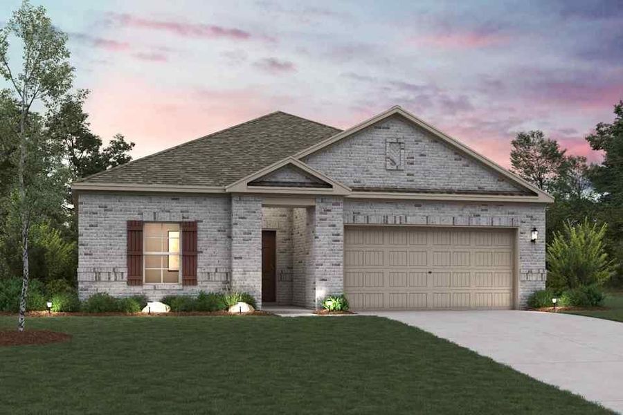 Front exterior of a new home in MiraVerde, Crowley, TX, highlighting curb appeal (Image 1).