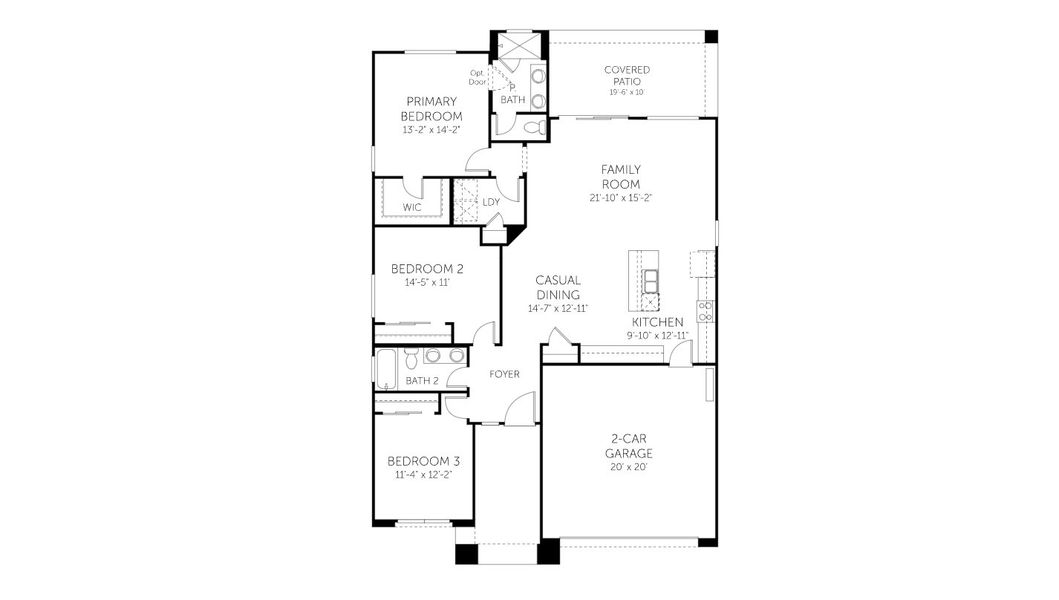 2D floor plan layout for the Aurora - 17736 by Dream Finders Homes in Bella Vista Farms, San Tan Valley, AZ (Image 3).