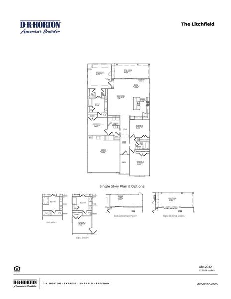 2D floor plan layout for the LITCHFIELD by D.R. Horton in Spring View Landing, Loris, SC (Image 2).