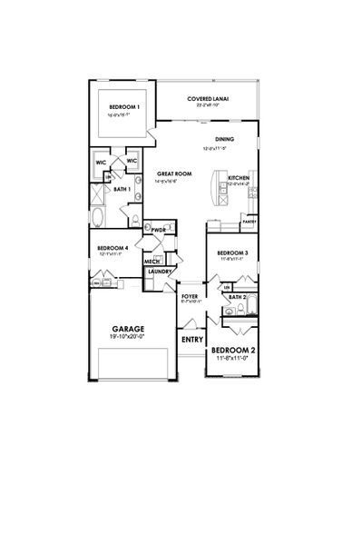 2D floor plan layout for the Lantana by D.R. Horton in Twisted Oaks, Wildwood, FL (Image 3). 2D floor plan layout for the Lantana by D.R. Horton in Twisted Oaks, Wildwood, FL (Image 3).