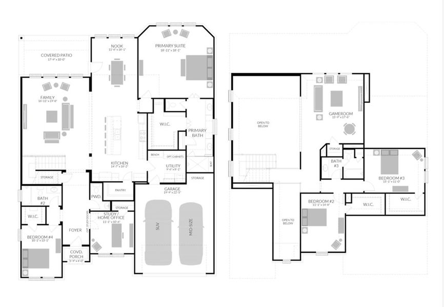2D floor plan layout of this home in Painted Tree Lakeside, McKinney, TX (Image 3).
