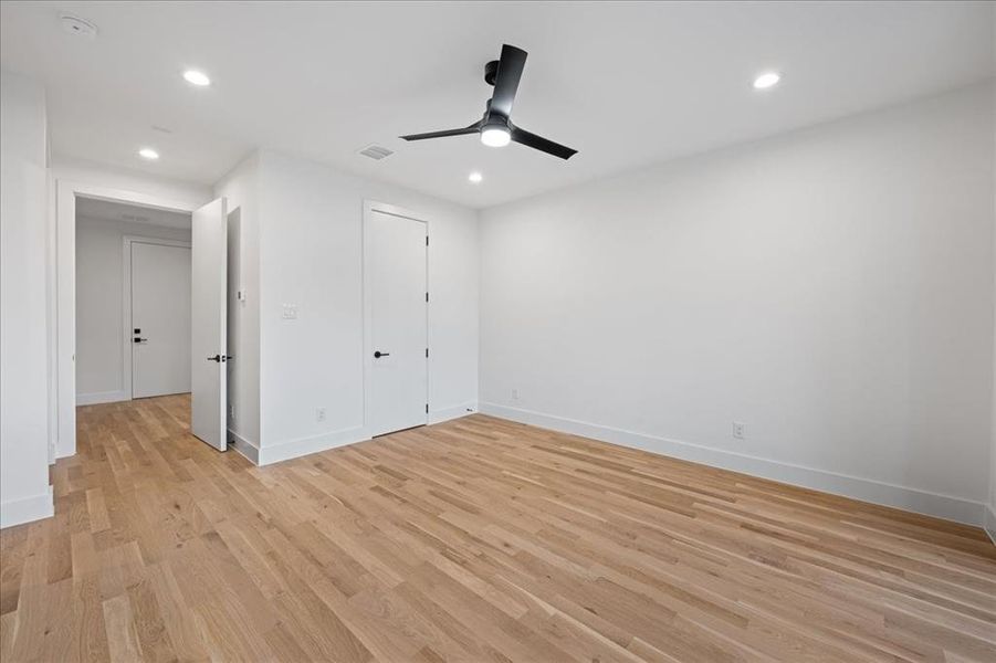 2nd Primary bedroom with light wood-style flooring, recessed lighting, and ceiling fan 2nd Primary bedroom with light wood-style flooring, recessed lighting, and ceiling fan